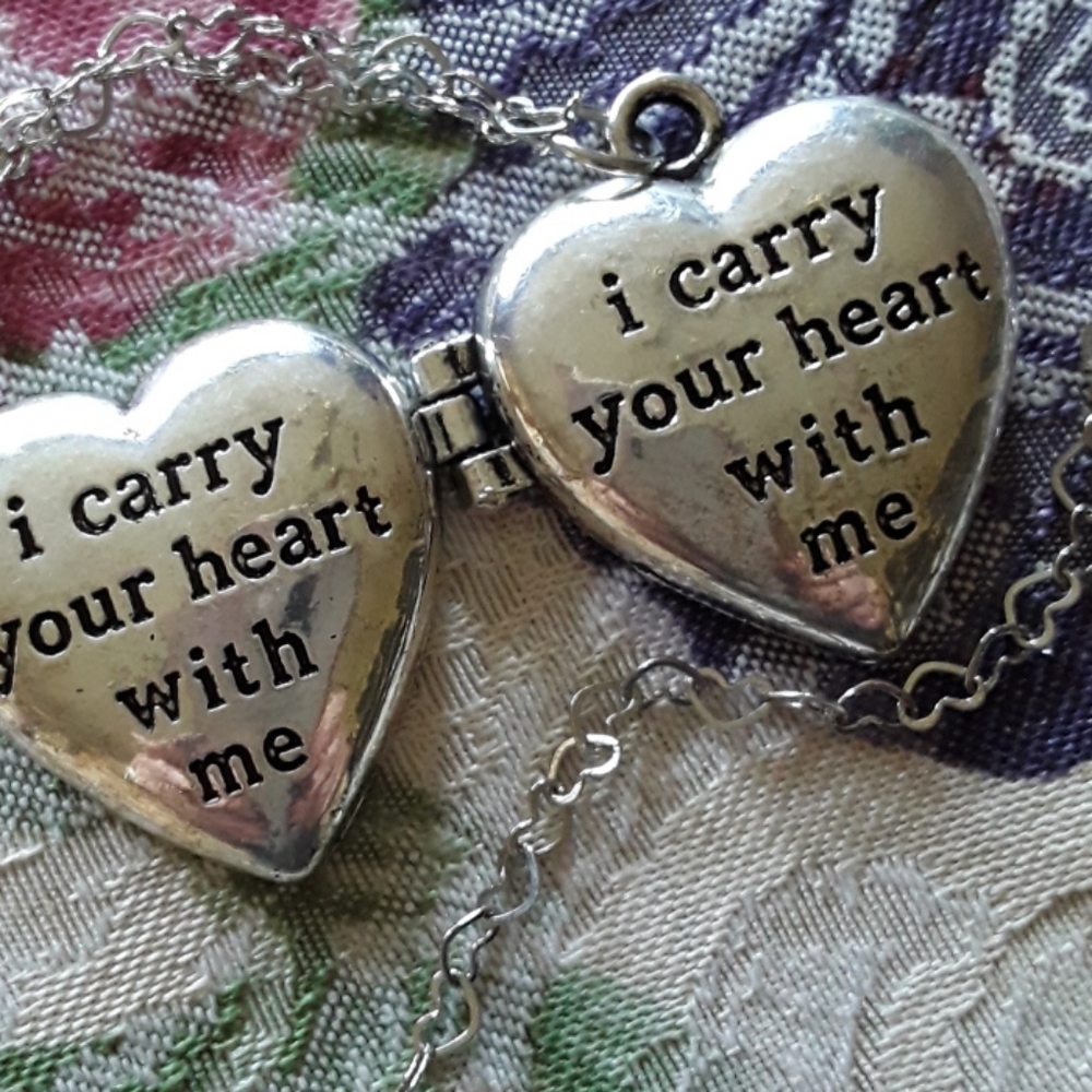 EE Cummings Silvertone Heart Locket Necklace …